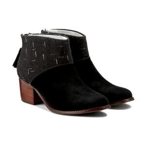 Toms Leila black wool suede ankle booties womens 10 western cowgirl cowgirlcore